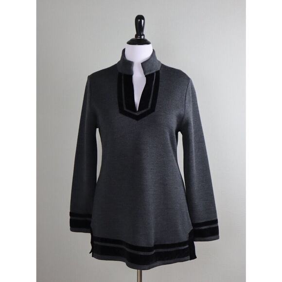 Soft Surroundings Womens XL Runway Pullover Velvet Trim Tunic Wool Sweater Knit - Picture 4 of 13